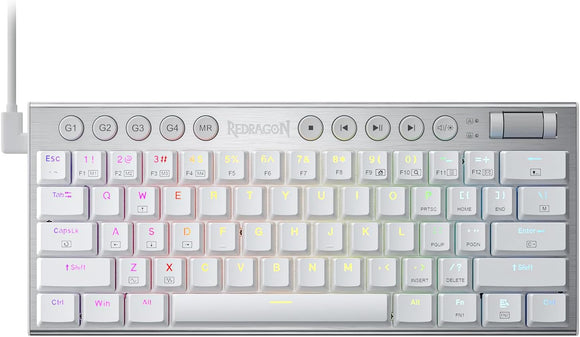 Redragon K632 RGB 60% Wired Mechanical Keyboard with Macro Keys - WHITE