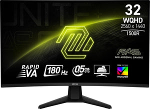 MSI MAG 32CQ6F 31.5" 180Hz 0.5ms Rapid VA 1500R WQHD DisplayHDR 400 Adaptive Sync Curved Gaming Monitor