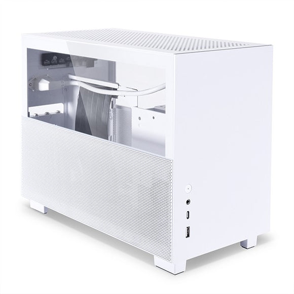 Lian Li Q58 Mini-ITX Mini Tower Aluminum Chassis, Tempered Glass, PCI4.0 Riser Card Cable Included (White)