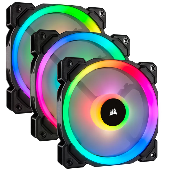 Corsair LL120 RGB 120mm Dual Light Loop RGB LED PWM Fan Pack with Lighting Node PRO (Black x 3)