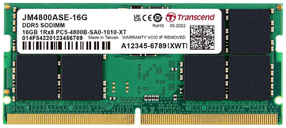 Transcend JetRam 16GB DDR5 4800 SODIMM DRAM Laptop Memory