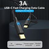 Vention Nylon Braided USB 2.0 C Male to C Male 3A Cable LED Type